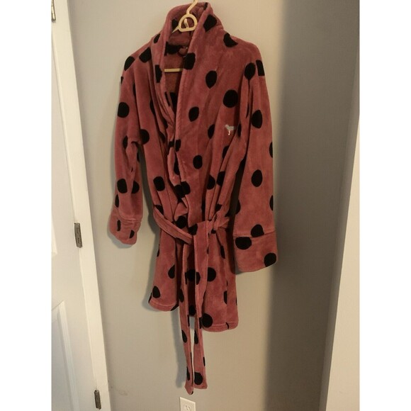 PINK Victoria's Secret PinkPolka Dot Wrap Plush Bath Robe Tie Closure …